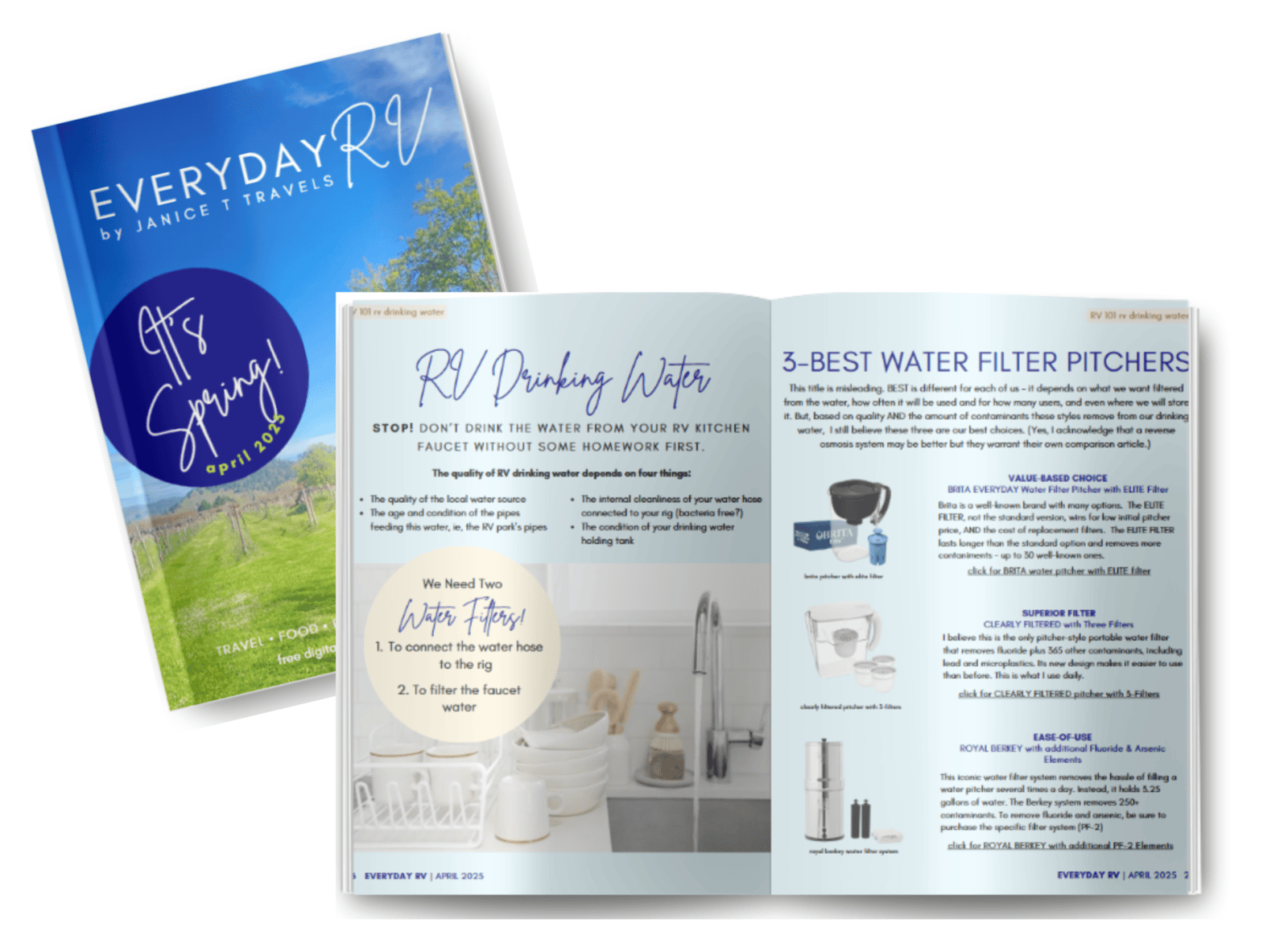 Mockup of EVERYDAY RV April 2025 Issue with RV Drinking Water article