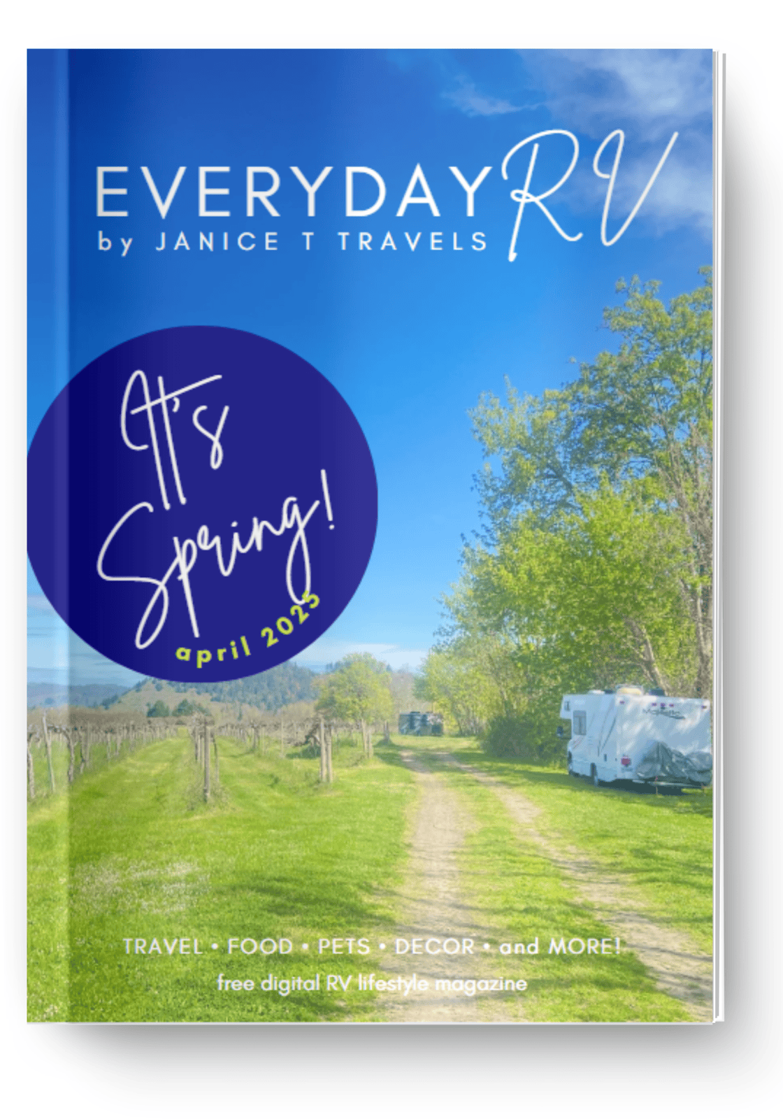 Cover image of EVERYDAY RV April 2025 showing an RV parked at Freed Estate Vineyard